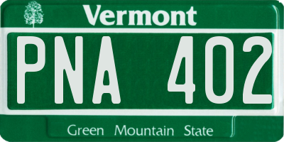 VT license plate PNA402