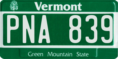 VT license plate PNA839