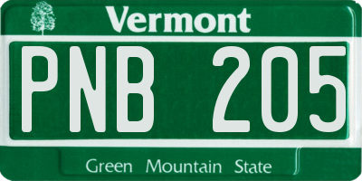 VT license plate PNB205