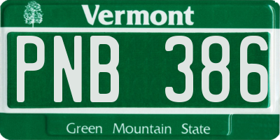 VT license plate PNB386