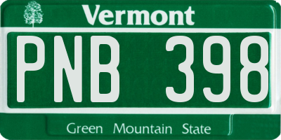 VT license plate PNB398