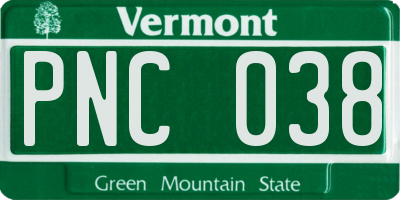VT license plate PNC038