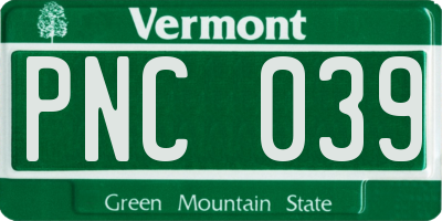 VT license plate PNC039