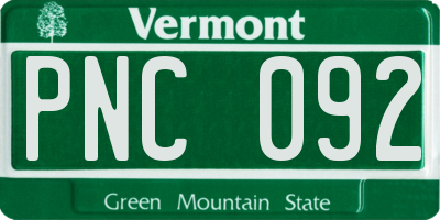 VT license plate PNC092