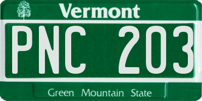 VT license plate PNC203