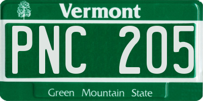 VT license plate PNC205