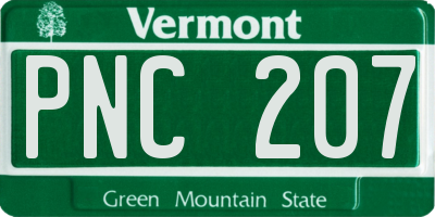 VT license plate PNC207