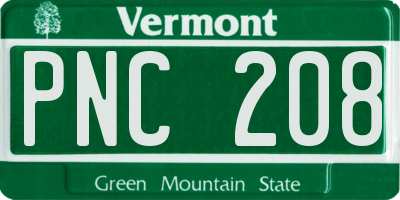 VT license plate PNC208