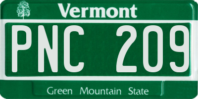 VT license plate PNC209
