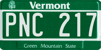 VT license plate PNC217