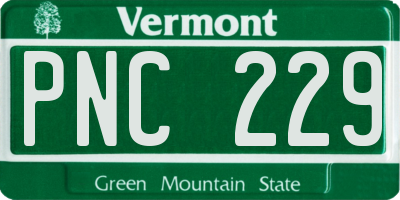 VT license plate PNC229