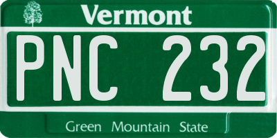 VT license plate PNC232