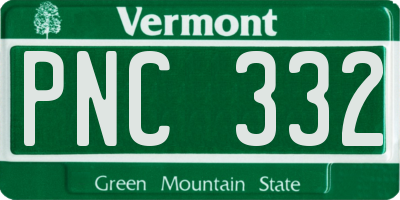 VT license plate PNC332