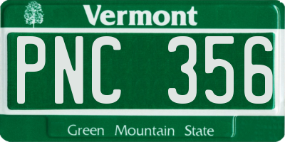 VT license plate PNC356