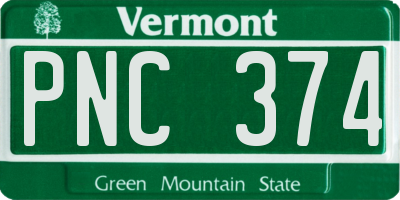 VT license plate PNC374