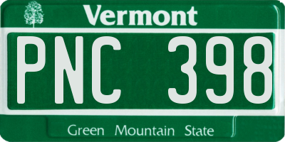 VT license plate PNC398