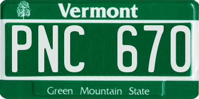 VT license plate PNC670