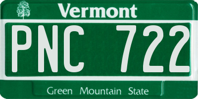 VT license plate PNC722