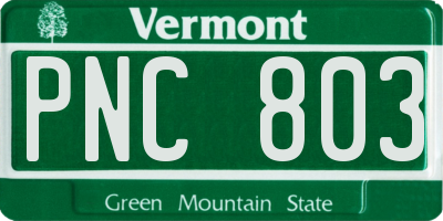 VT license plate PNC803