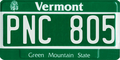 VT license plate PNC805