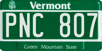 VT license plate PNC807