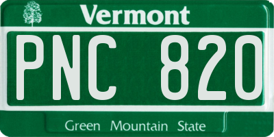 VT license plate PNC820