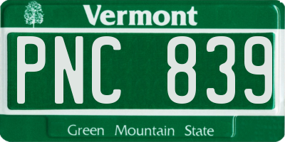 VT license plate PNC839