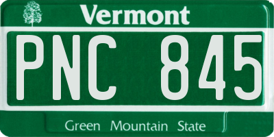 VT license plate PNC845