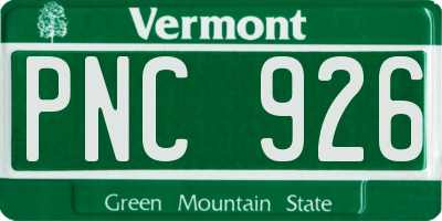 VT license plate PNC926