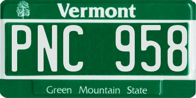VT license plate PNC958