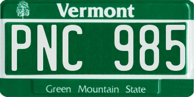VT license plate PNC985