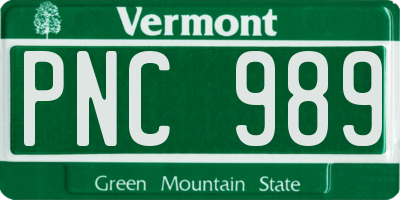 VT license plate PNC989