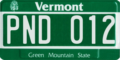 VT license plate PND012