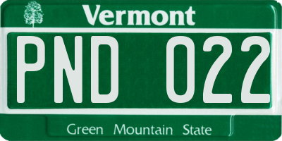 VT license plate PND022
