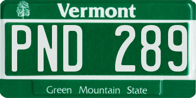 VT license plate PND289