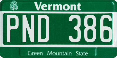 VT license plate PND386