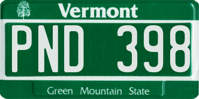 VT license plate PND398