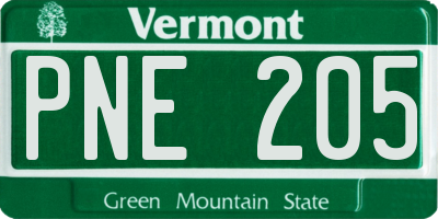 VT license plate PNE205