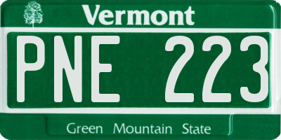 VT license plate PNE223