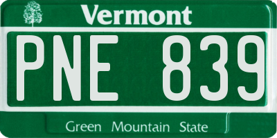 VT license plate PNE839