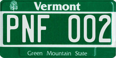 VT license plate PNF002