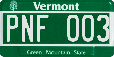 VT license plate PNF003