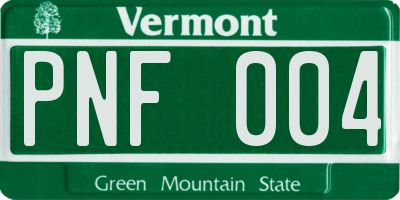 VT license plate PNF004