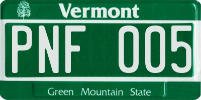 VT license plate PNF005