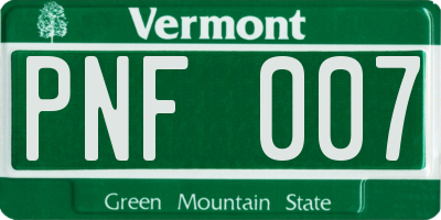 VT license plate PNF007