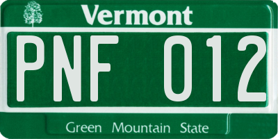 VT license plate PNF012