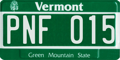 VT license plate PNF015
