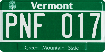 VT license plate PNF017