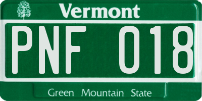VT license plate PNF018
