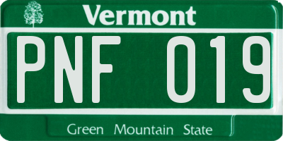 VT license plate PNF019